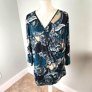 Avenue WOMEN'S TUNIC PLUS SIZE 18/20 FAUX WRAP V NECK PAISLEY